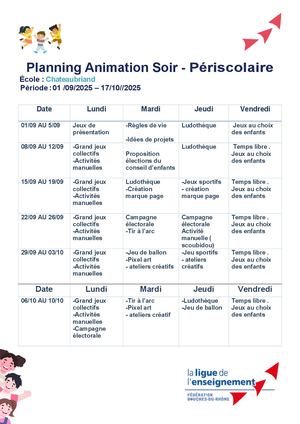 Planning  Soir Chateaubriand