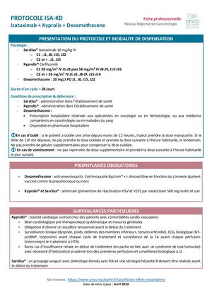 Protocole Isatuximab Kyprolis Dexamethasone Fiche Professionnel