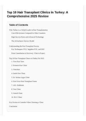 Top 10 Hair Transplant Clinics in Turkey: A Comprehensive 2025 Review