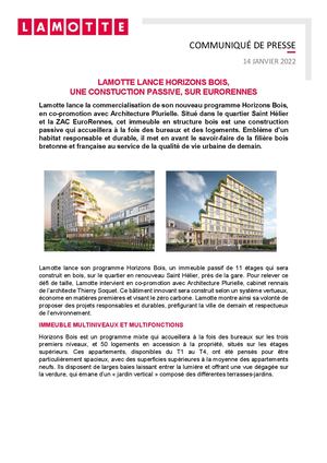 Lamotte lance Horizons Bois, une construction passive, sur EuroRennes - 14 janvier 2022