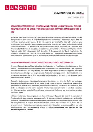 Lamotte réaffirme son engagement pour le "bien-vieillir" avec Espace et Vie - 8 décembre 2021