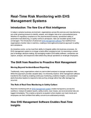 Real Time Risk Monitoring With Ehs Management Systems