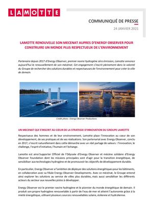 Lamotte renouvelle son mécénat auprès d’Energy Observer - 24 janvier 2022
