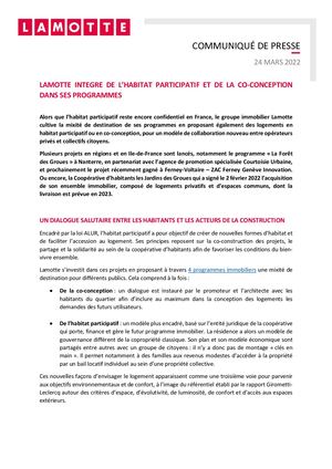 Lamotte intègre de l’habitat participatif et de la co-conception dans ses programmes - 24 mars 2022