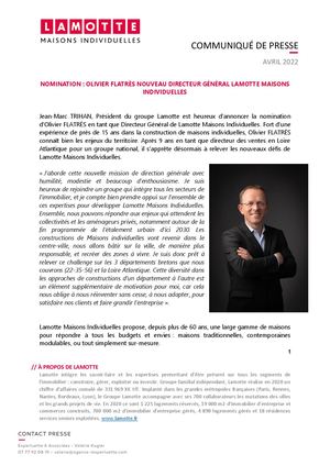 Olivier Flatrès, nouveau Directeur Général Lamotte Maisons Individuelles - 8 avril 2022