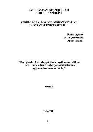 Ramiz Ağayev, Elfira Məlikova, Apdin ƏLizadə. Muzeylərdə elmi-tədqiqat işinin təşkili və metodikası