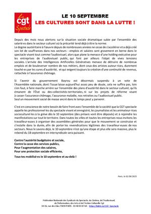 APPEL 10 SEPTEMBRE CGT SPECTACLE
