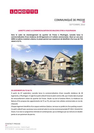 Lamotte lance la commercialisation des Balcons d’Iris à Ploufragan - 8 septembre 2022