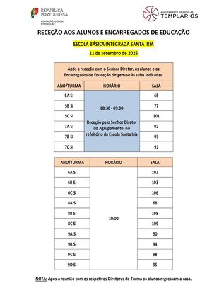 Receção aos alunos e encarregados de educação no agrupamento Templários – ano letivo 2025-2026