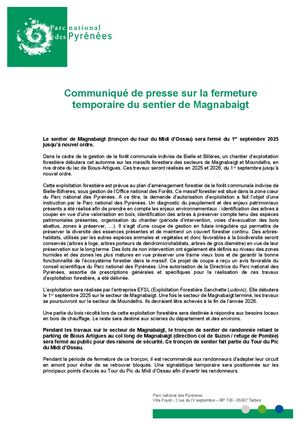 Pyrénées 65 Fermeture Sentier Magnabaigt