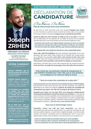DÉCLARATION DE CANDIDATURE - JOSEPH ZRIHEN - ÉLECTIONS 15 & 22 MARS 2026 - ENGAGÉS POUR NOISY