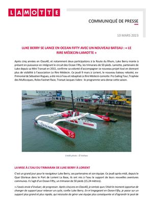 Luke Berry se lance en Ocean Fifty avec un nouveau bateau « Le Rire Médecin-Lamotte » - 10 mars 2023