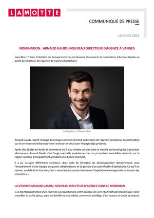 Arnaud Gaudu, nouveau Directeur d’agence à Vannes - 16 mars 2023