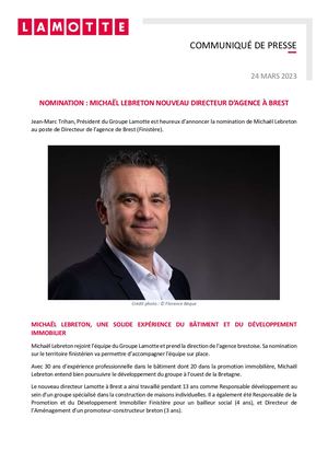 Michaël Lebreton, nouveau Directeur d’agence à Brest - 24 mars 2023