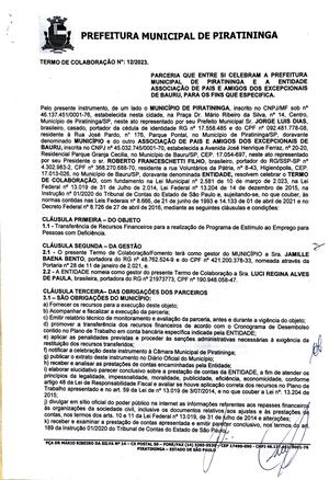 Termo De Colaboração 12/2023 e Aditivo