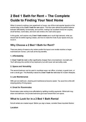 2 Bed 1 Bath For Rent – The Complete Guide To Finding Your Next Home