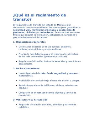 Conozcamos parte del Reglamento De Tránsito del Estado de México