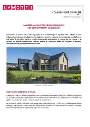 Lamotte Maisons Individuelles poursuit son développement dans l’Ouest - 7 septembre 2023