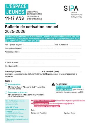 Bulletin Cotisation Annuel Espace Jeunes 2025 26 Modifé.