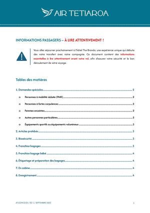 Air Tetiaroa - INFORMATIONS PASSAGERS