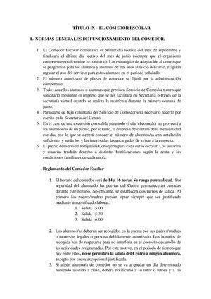 NORMAS DEL COMEDOR ESCOLAR.