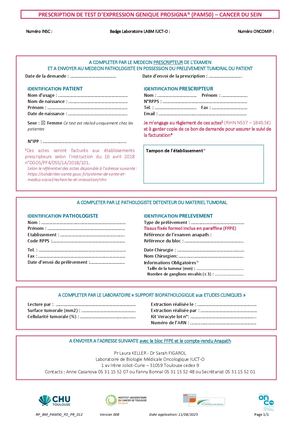 Prescription de test d'expression génique Prosigna® (PAM 50) Cancer du sein