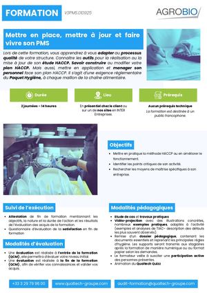 Formation : Mise à jour ou la mise en place d’un Plan de Maîtrise Sanitaire