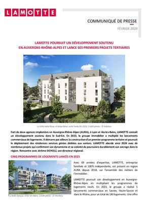 Lamotte poursuit un développement soutenu en AURA et lance ses premiers projets tertiaires - 8 février 2024