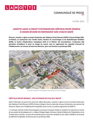 Lamotte lance le projet d’extension des Hôpitaux Privés Rennais à Cesson-Sévigné - 4 avril 2024