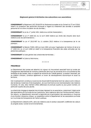 Règlement général d'attributions des subventions aux associations