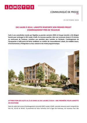 ZAC Laubis à Seilh : Lamotte remporte son premier projet d'aménagement près de Toulouse - 25 octobre 2024