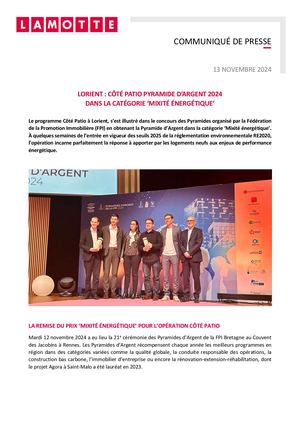 Côté Patio à Lorient, Pyramide d’Argent 2024 dans la catégorie ‘Mixité énergétique’ - 13 novembre 2024