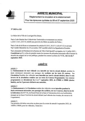 Arrêté - course cycliste Route du Roc