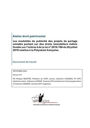 Partage Amiable Polynésie Française Loi 2019 Doc De Travail Ajpf V5