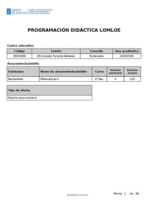 Programación Didáctica Mat II en PROENS (Curso 2025/2026)