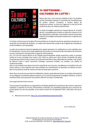 Cp Cgtspectacle 10 Septembre Intersyndicale 08092025