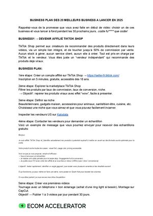 Plan D'affaires 20 Meilleurs Business 2025 (1)