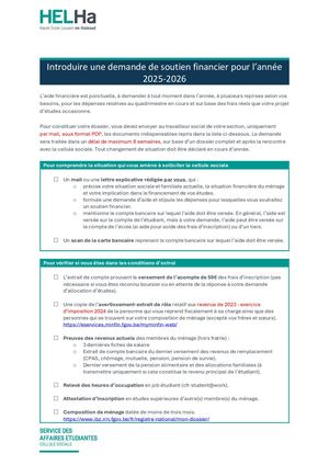 Documents à Fournir - Cellule Sociale HELHa