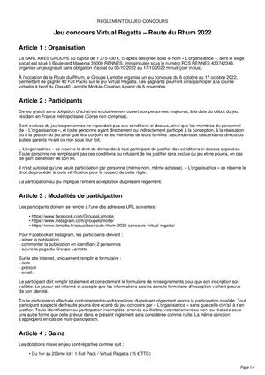 Règlement - Jeu concours Virtual Regatta – Route du Rhum 2022