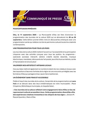 Les Journées De La Culture 2025 - Oka