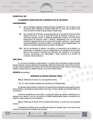 Decreto No 507 2022 Reforma Al Código Procesal Penal Para Judicializar Al Reo Ausente
