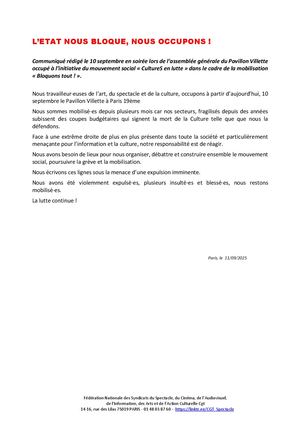 Cp Cgtspectacle L’etat Nous Bloque, Nous Occupons 10092025