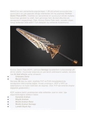 Metin2 Kırmızı Demir Pala (Kdp) Nereden Düşer – 2025 Rehberi