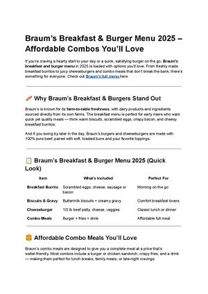 Braum’s Breakfast & Burger Menu 2025 – Combos, Burritos & Prices