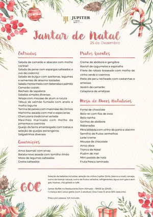 Menu Jantar de Natal | Jupiter Lisboa Hotel