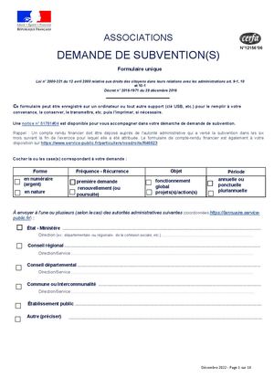 Cerfa 12156*06 - Demande de subvention(s)