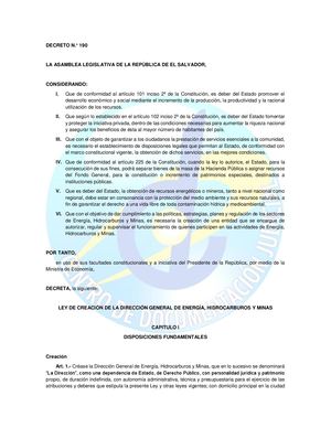 1 Ley De Creacion De La Direccion General De Energia Hidrocarburo Y Minas
