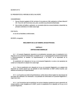 Reglamento De La Ley General De Electricidad A Sep18