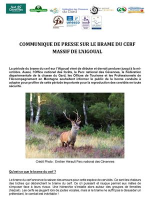 Conduite à tenir Brame du Cerf Massif de L'aigoual Sept. 2025 Dpt 48