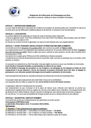 Règlement De La Brocante De Champagne Sur Oise